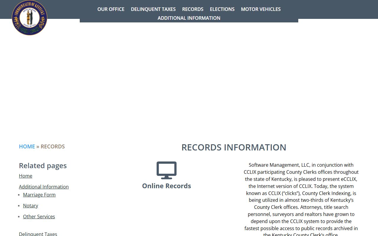 Hickman County Clerk records page describing eCCLIX and recorded document access