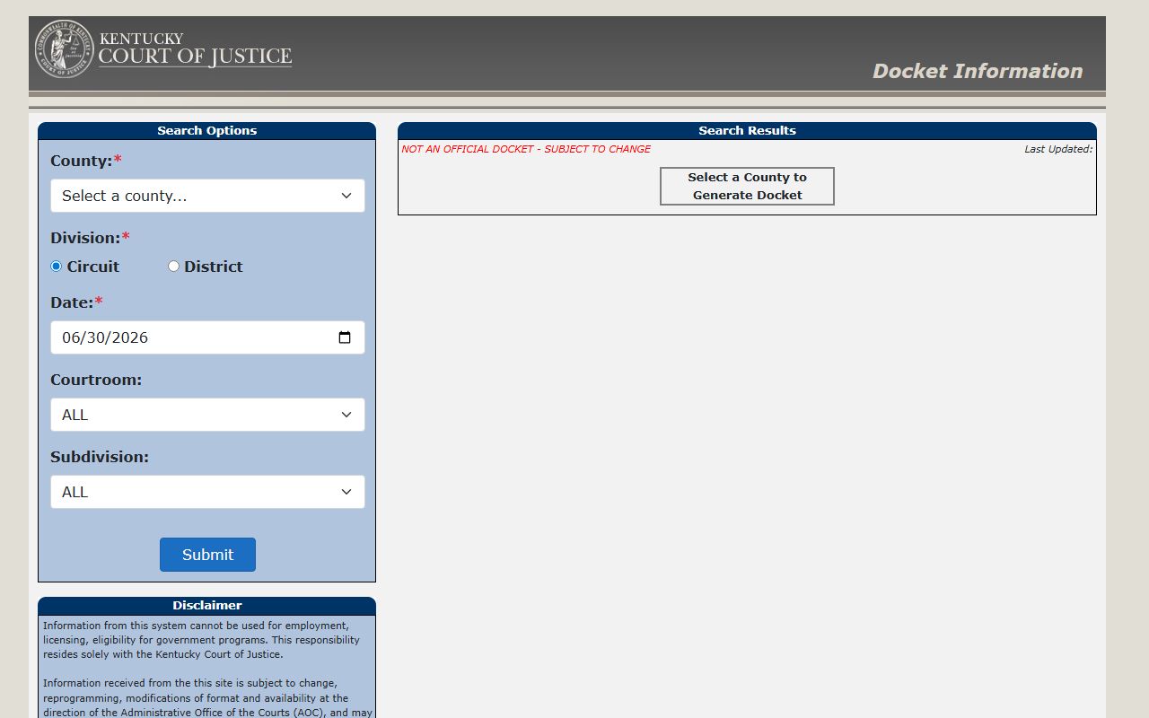 Hickman County court dockets Kentucky docket portal