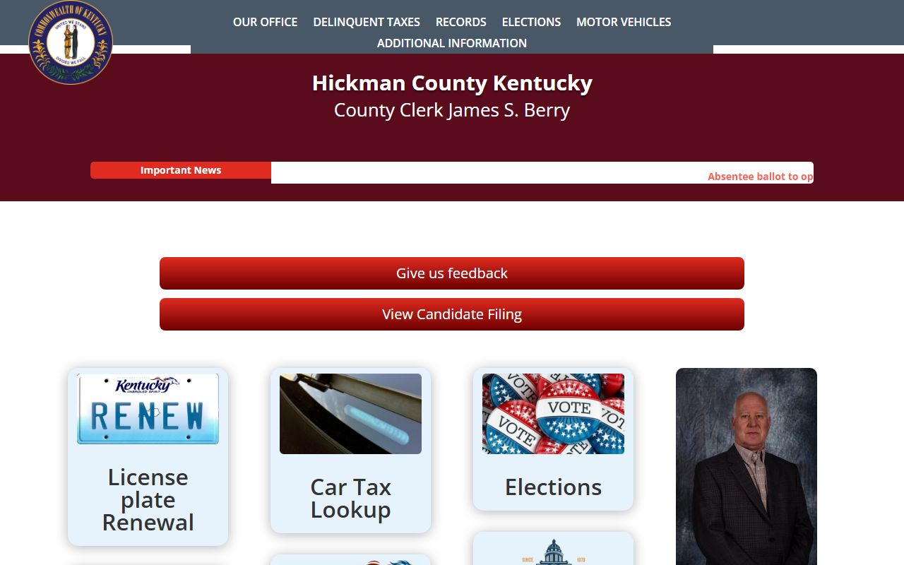 Hickman County Clerk records access page