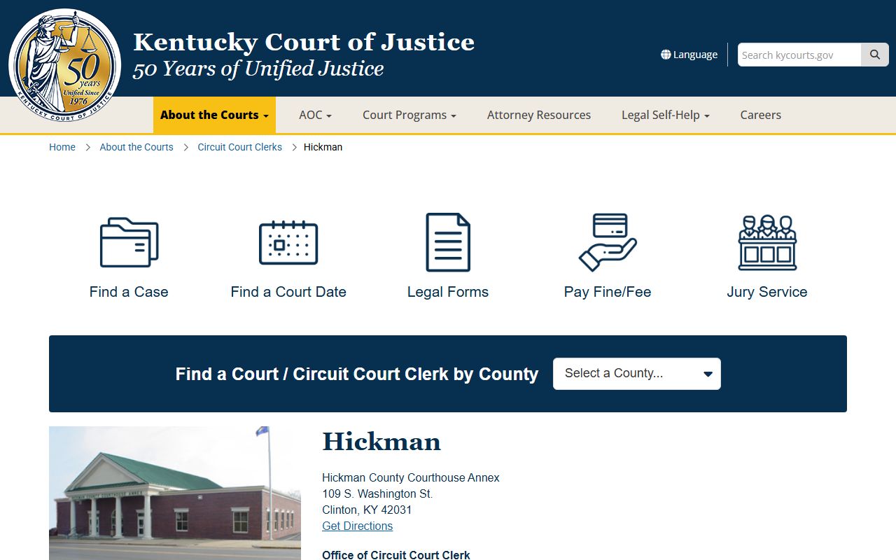 Hickman County Court records page from Kentucky Court of Justice