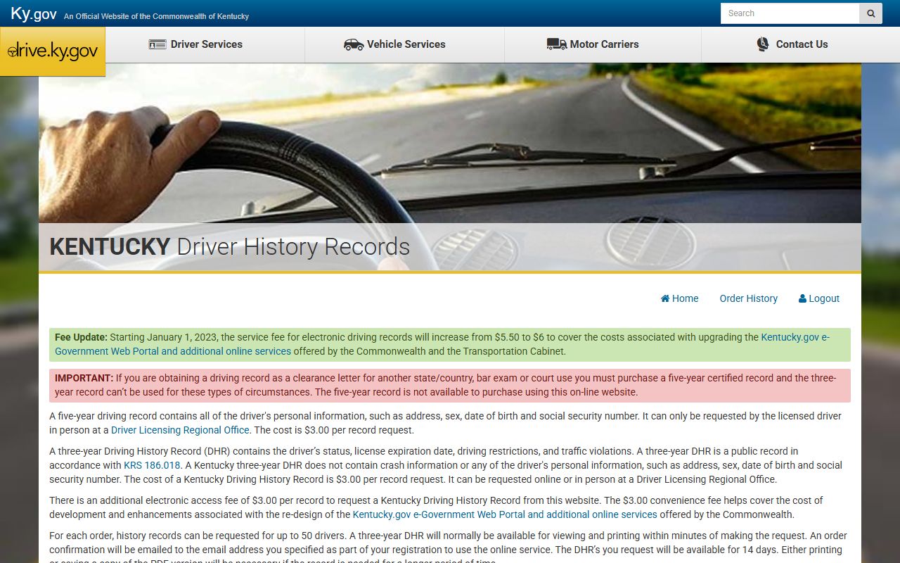 Hickman County traffic court records Kentucky online driver history portal